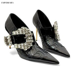Balmain Clara Western Crystal-Embellished 95mm Womens Black Pumps -US 6- (0570)